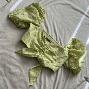 Zara Light Green Puff Sleeve Blouse